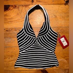NWT JS Collection Black & White Stripe Halter Top